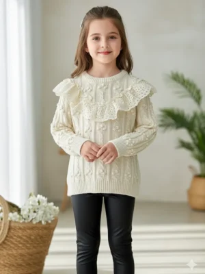 Ensemble tricot et pantalon simili cuir pour fille