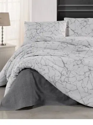 Parure de Lit Double Polycoton MARBRE Housse - Drap - 4 Taies d'oreiller