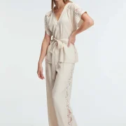 Ensemble, Col en V, Manches Courtes, Dentelle PREMIUM