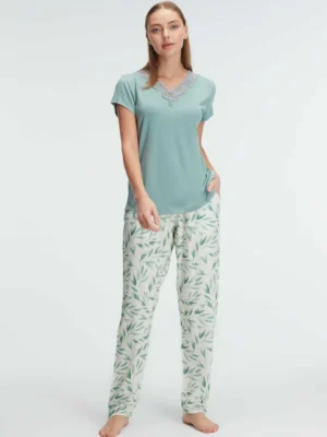 Ensemble pyjama, demi manches , col V, avec dentelle