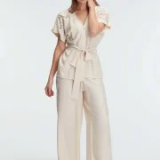 Ensemble, Col en V, Manches Courtes, Dentelle PREMIUM