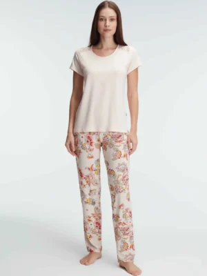 Ensemble pyjama, manche courte , col rond, avec Dentelle