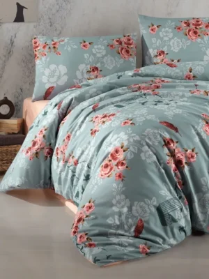 Parure de Lit Double Polycoton FLORAL   Housse - Drap - 4 Taies d'oreiller