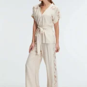 Ensemble, Col en V, Manches Courtes, Dentelle PREMIUM