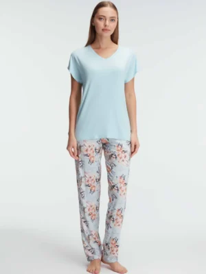 Ensemble pyjama, manche courte , col rond, avec Dentelle