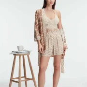 Ensemble 3 Pièces, Body en Crochet et Pyjama à Motifs Floraux