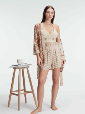 Ensemble 3 Pièces, Body en Crochet et Pyjama à Motifs Floraux