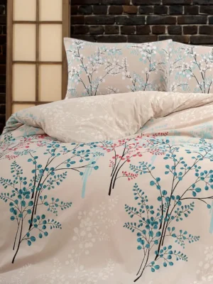 Parure de Lit Double Polycoton BRANCH Housse - Drap - 4 Taies d'oreiller