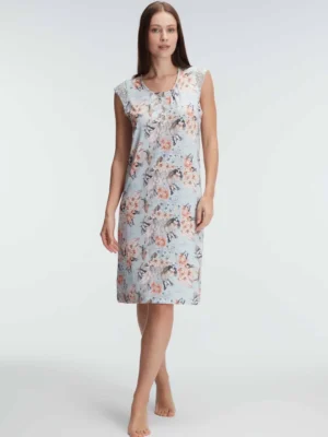 Chemise de nuit à motifs floraux, sans manches