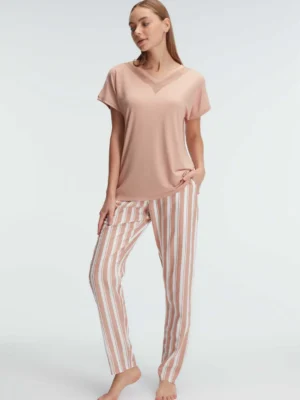 Ensemble pyjama, demi manches , col V, avec Rayures