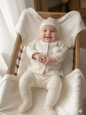 ENSEMBLE FLEURI 3 PIECES NAISSANCE-BAPTEME
