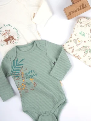 Set 3 bodies avec manches HAPPY JUNGLE