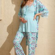 Ensemble Pyjama de Maternité 3 Pièces, Détails en Dentelle