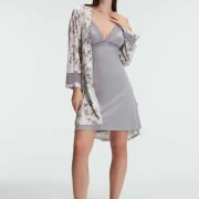 Ensemble 2 Pièces Bambou à Motifs Floraux avec Dentelle