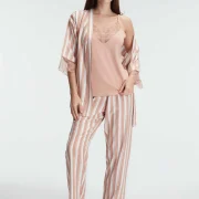 Ensemble pyjama 3 Pièces à rayures, col en V