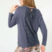 Ensemble pyjama à motifs floraux, manches longues, col rond tricoté, avec dentelle