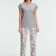 Ensemble Pyjama  à Manches Courtes, Bambou avec Motifs Floraux